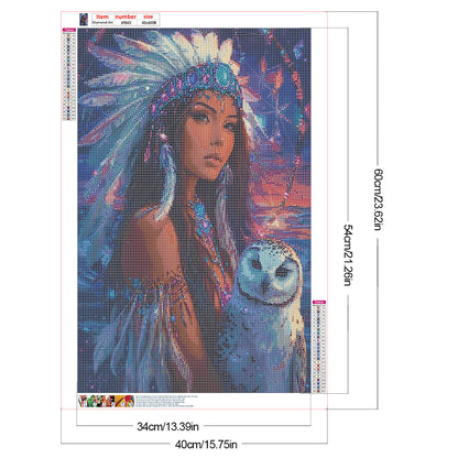 Indian Woman White Owl - Full Round Drill Diamond Painting 40*60CM