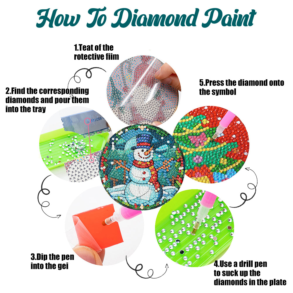 6Pcs Wooden Christmas Diamond Painting Coasters with Holder for Adults Beginners