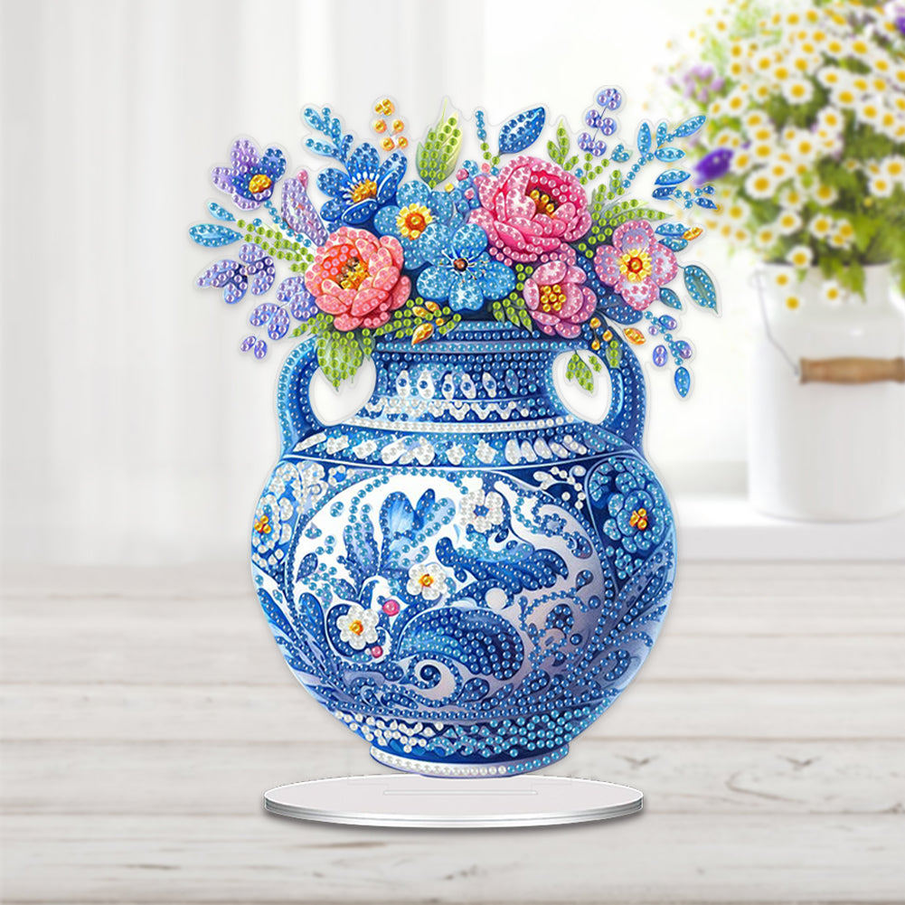 Acrylic Blue And White Porcelain Vase Diamond Painting Desktop Ornaments