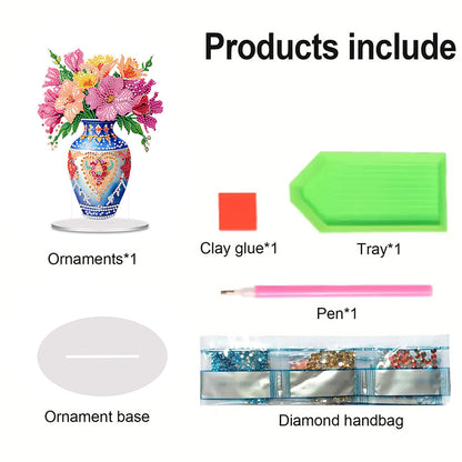 Acrylic Flower Vase Diamond Painting Desktop Ornaments for Home Office Decor