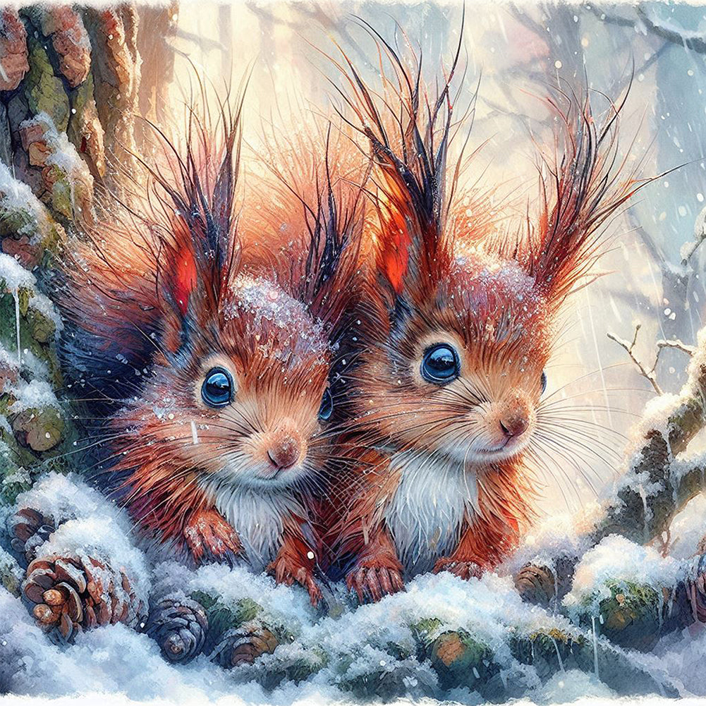 Small Animals In The Snow - Full Square Drill Diamond Painting 30*30CM