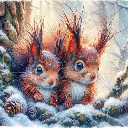 Small Animals In The Snow - Full Square Drill Diamond Painting 30*30CM