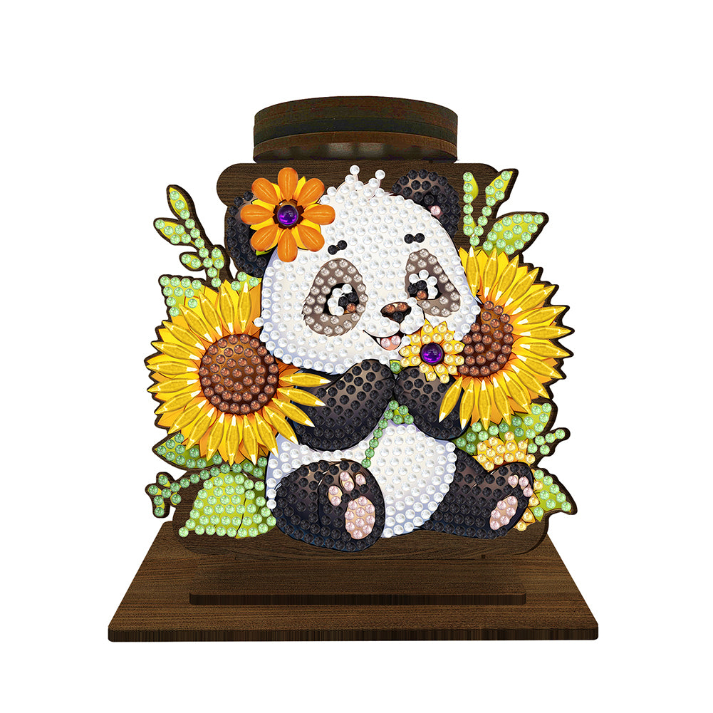 Sunflower Panda Diamond Painting Desktop Candle Holder Gifts for Family Friends