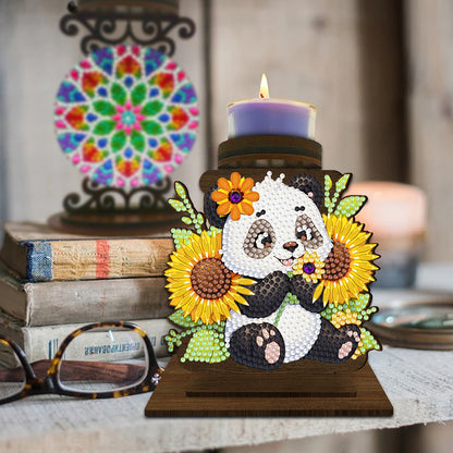 Sunflower Panda Diamond Painting Desktop Candle Holder Gifts for Family Friends