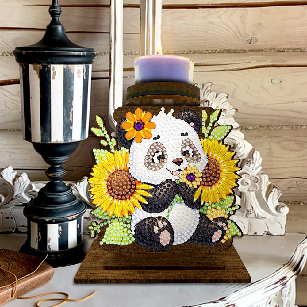 Sunflower Panda Diamond Painting Desktop Candle Holder Gifts for Family Friends