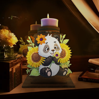 Sunflower Panda Diamond Painting Desktop Candle Holder Gifts for Family Friends