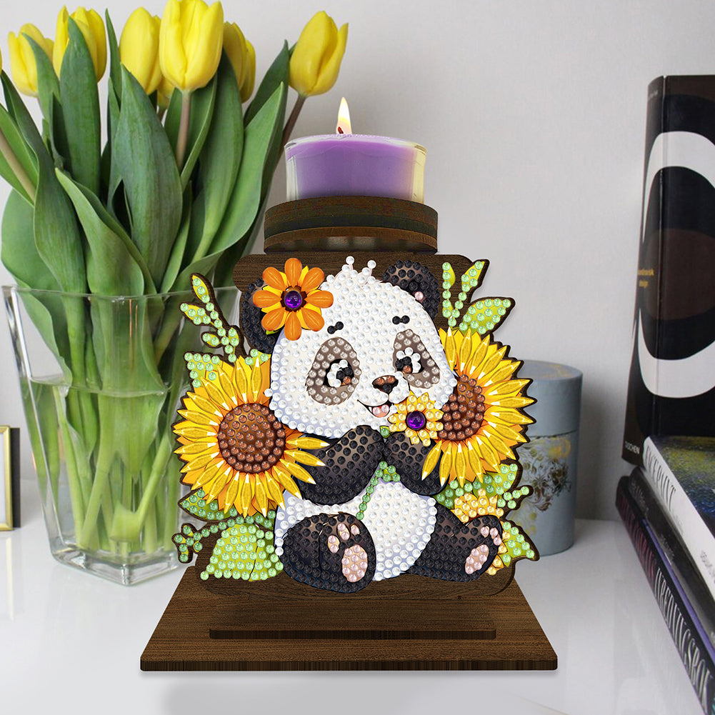 Sunflower Panda Diamond Painting Desktop Candle Holder Gifts for Family Friends