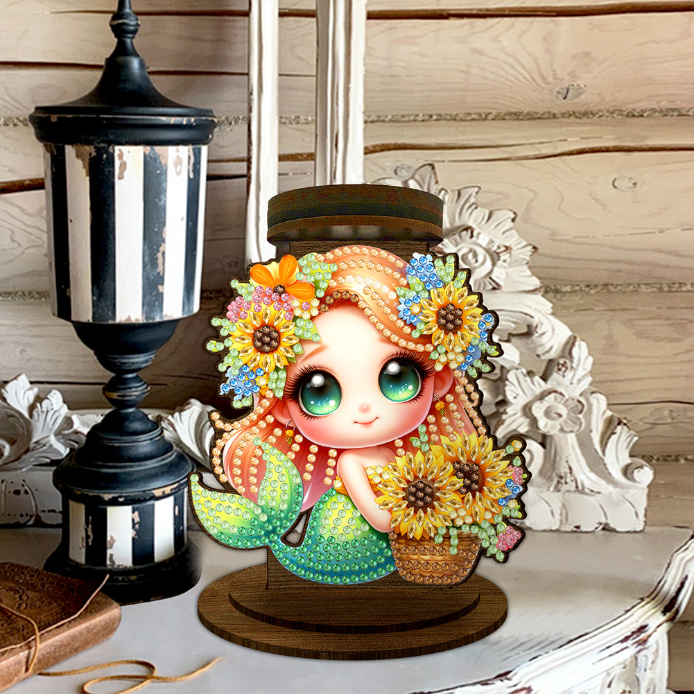 Sunflower Mermaid Diamond Painting Desktop Candle Holder Gifts for Family Friend