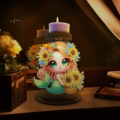 Sunflower Mermaid Diamond Painting Desktop Candle Holder Gifts for Family Friend