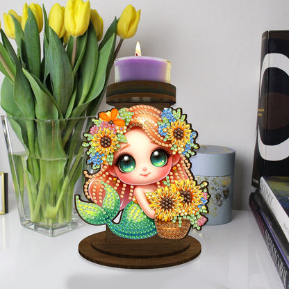 Sunflower Mermaid Diamond Painting Desktop Candle Holder Gifts for Family Friend