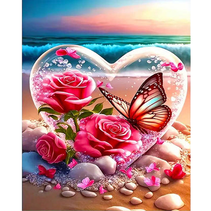 Seaside Rose Heart - Full Round Drill Diamond Painting 40*50CM