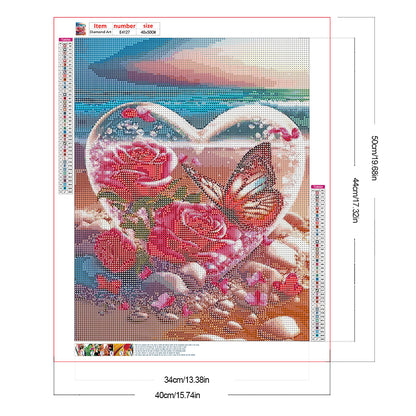 Seaside Rose Heart - Full Round Drill Diamond Painting 40*50CM