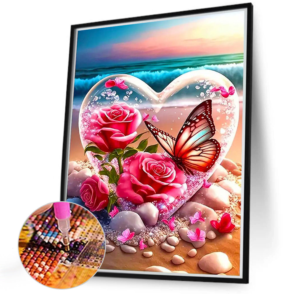 Seaside Rose Heart - Full Round Drill Diamond Painting 40*50CM