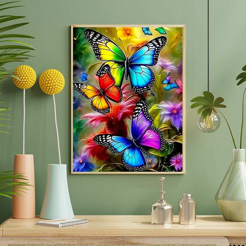 Butterfly And Flower - Full Round Drill Diamond Painting 40*50CM