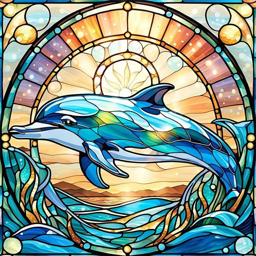 Glass Painting Dolphin - Full Round Drill Diamond Painting 30*30CM