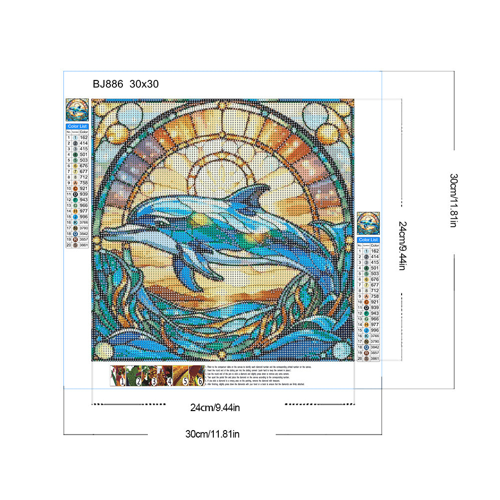 Glass Painting Dolphin - Full Round Drill Diamond Painting 30*30CM