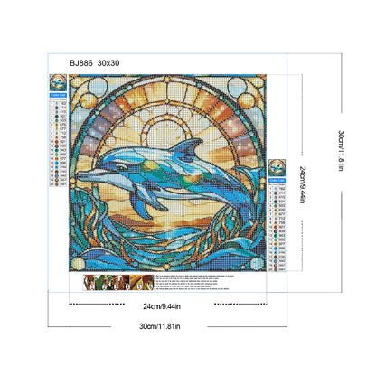 Glass Painting Dolphin - Full Round Drill Diamond Painting 30*30CM