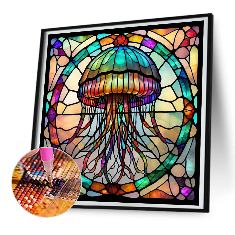 Glass Painting Jellyfish - Full Round Drill Diamond Painting 30*30CM