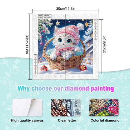Winter Snow Scene Kitten - Partial Special-Shaped Drill Diamond Painting 30*30CM