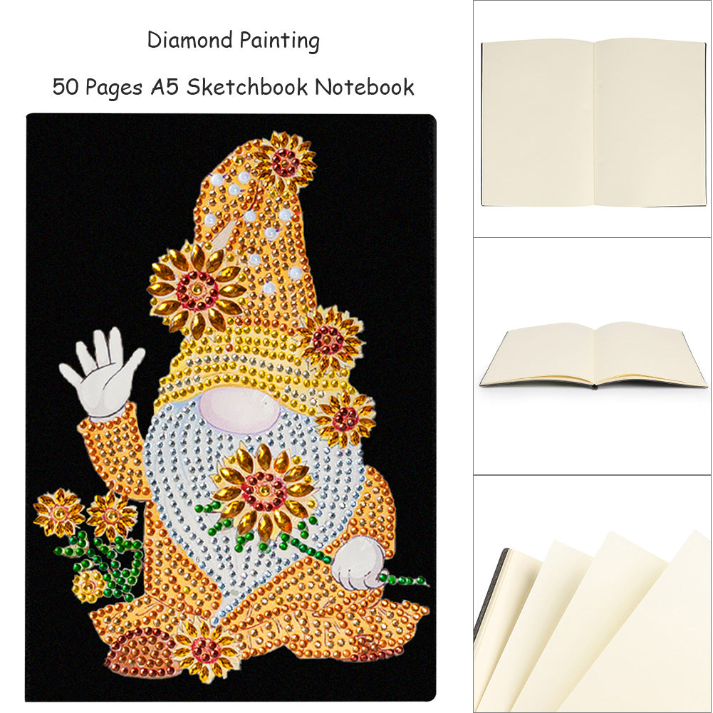 Special Shaped Sunflower Gnome Diamond Painting Journal Notebook for Adults