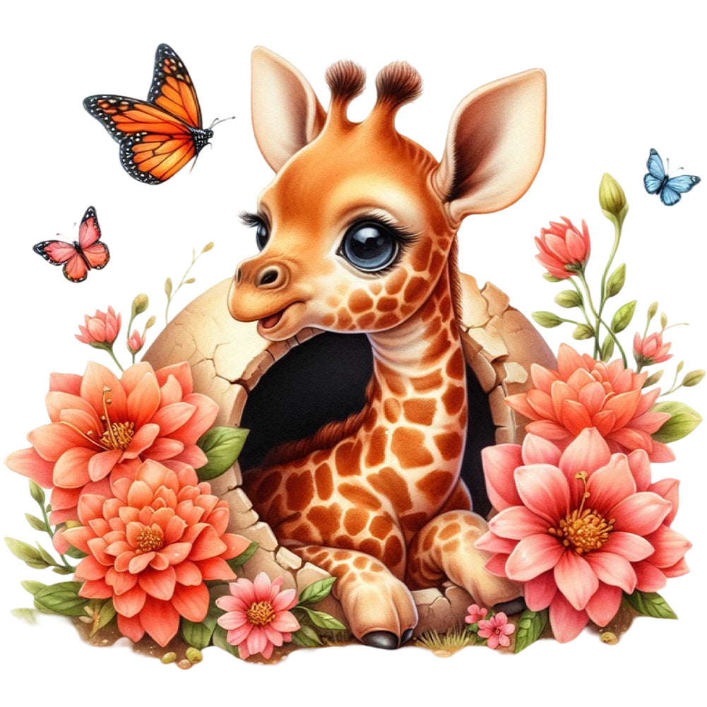 Giraffe And Flowers - Full Round Drill Diamond Painting 30*30CM