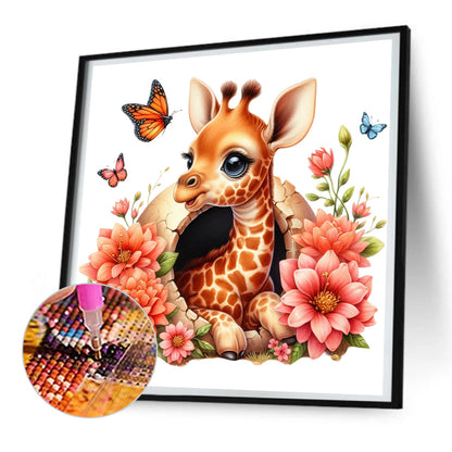 Giraffe And Flowers - Full Round Drill Diamond Painting 30*30CM