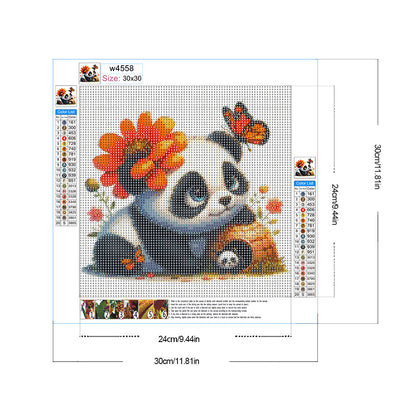 Panda And Flowers - Full Round Drill Diamond Painting 30*30CM