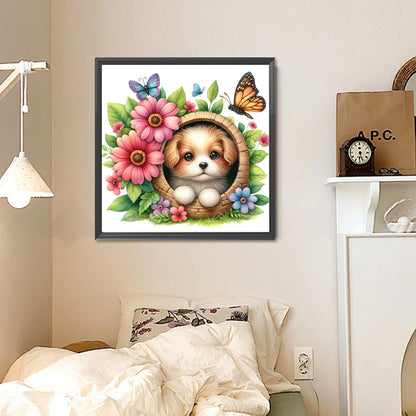 Dogs And Flowers - Full Round Drill Diamond Painting 30*30CM