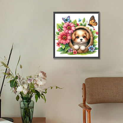 Dogs And Flowers - Full Round Drill Diamond Painting 30*30CM