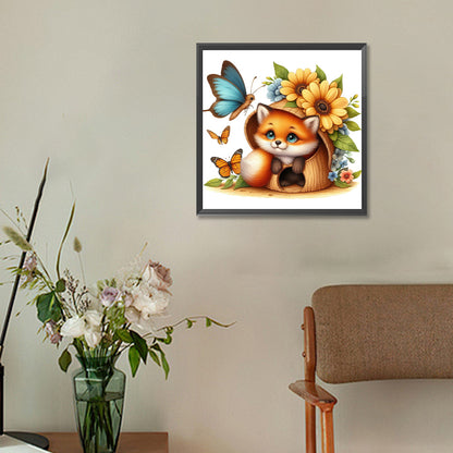 Fox And Flowers - Full Round Drill Diamond Painting 30*30CM