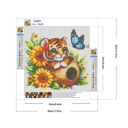 Tiger And Flowers - Full Round Drill Diamond Painting 30*30CM