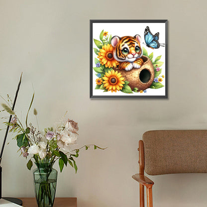 Tiger And Flowers - Full Round Drill Diamond Painting 30*30CM