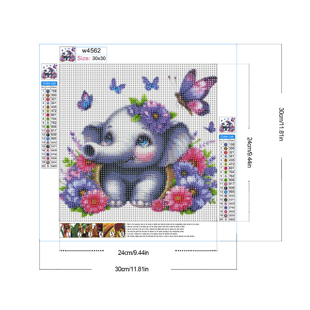 Elephant And Flowers - Full Round Drill Diamond Painting 30*30CM