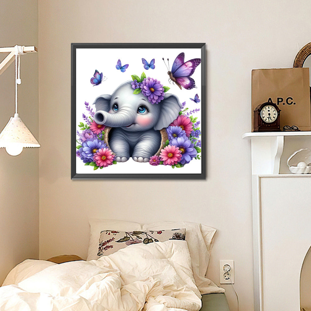 Elephant And Flowers - Full Round Drill Diamond Painting 30*30CM