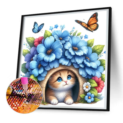 Cat And Flowers - Full Round Drill Diamond Painting 30*30CM