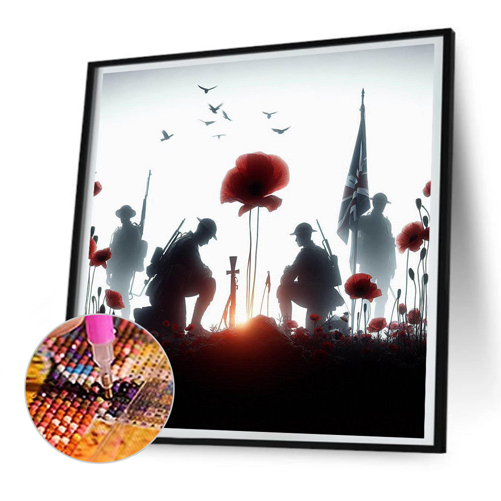 Soldiers In The Poppy Field - Full Round Drill Diamond Painting 30*30CM