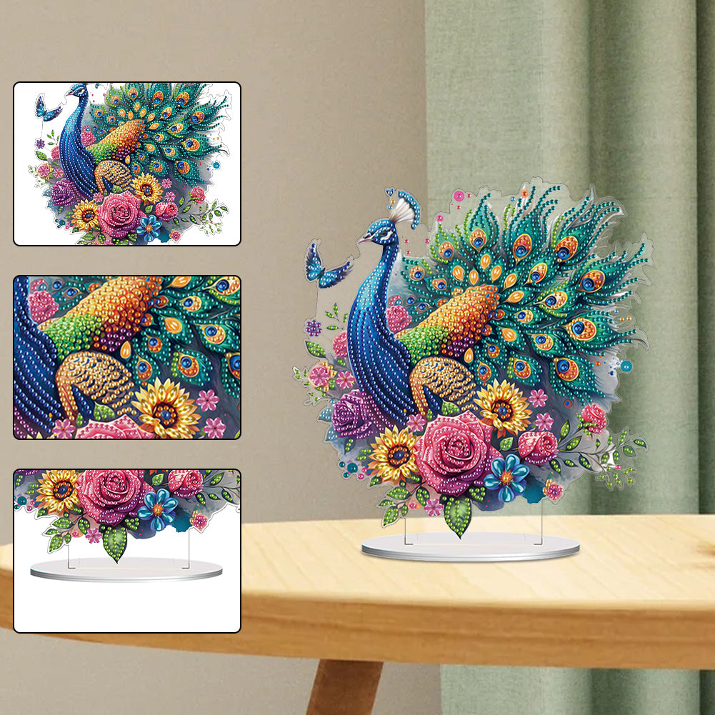 Acrylic Special Shape Peacock Diamond Painting Tabletop Ornaments for Beginners