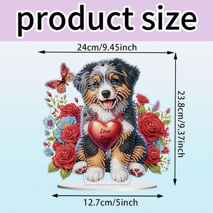 Acrylic Special Shape Dog And Red Rose Diamond Painting Tabletop Ornaments