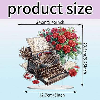 Acrylic Special Shape Typewriter Red Rose Diamond Painting Tabletop Ornaments