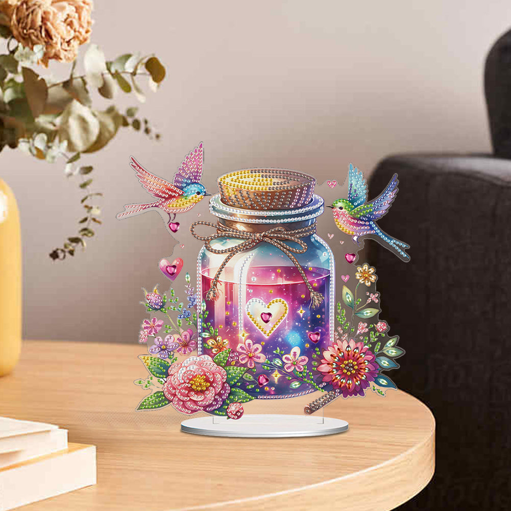 Acrylic Special Shape Wish Bottle And Flowers Birds Desktop Diamond Art Kits