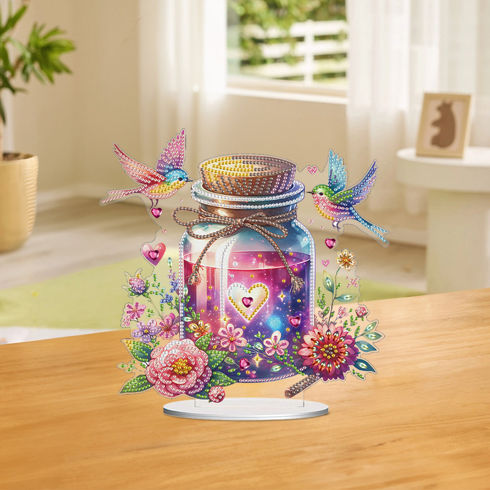 Acrylic Special Shape Wish Bottle And Flowers Birds Desktop Diamond Art Kits