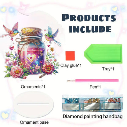 Acrylic Special Shape Wish Bottle And Flowers Birds Desktop Diamond Art Kits