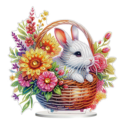 Acrylic Special Shape Rabbit And Flowers Diamond Painting Tabletop Ornaments