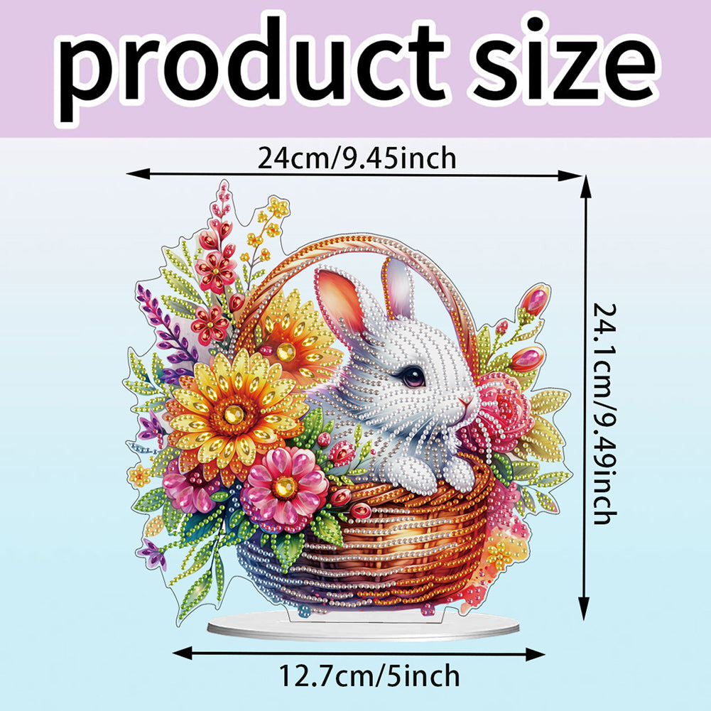 Acrylic Special Shape Rabbit And Flowers Diamond Painting Tabletop Ornaments