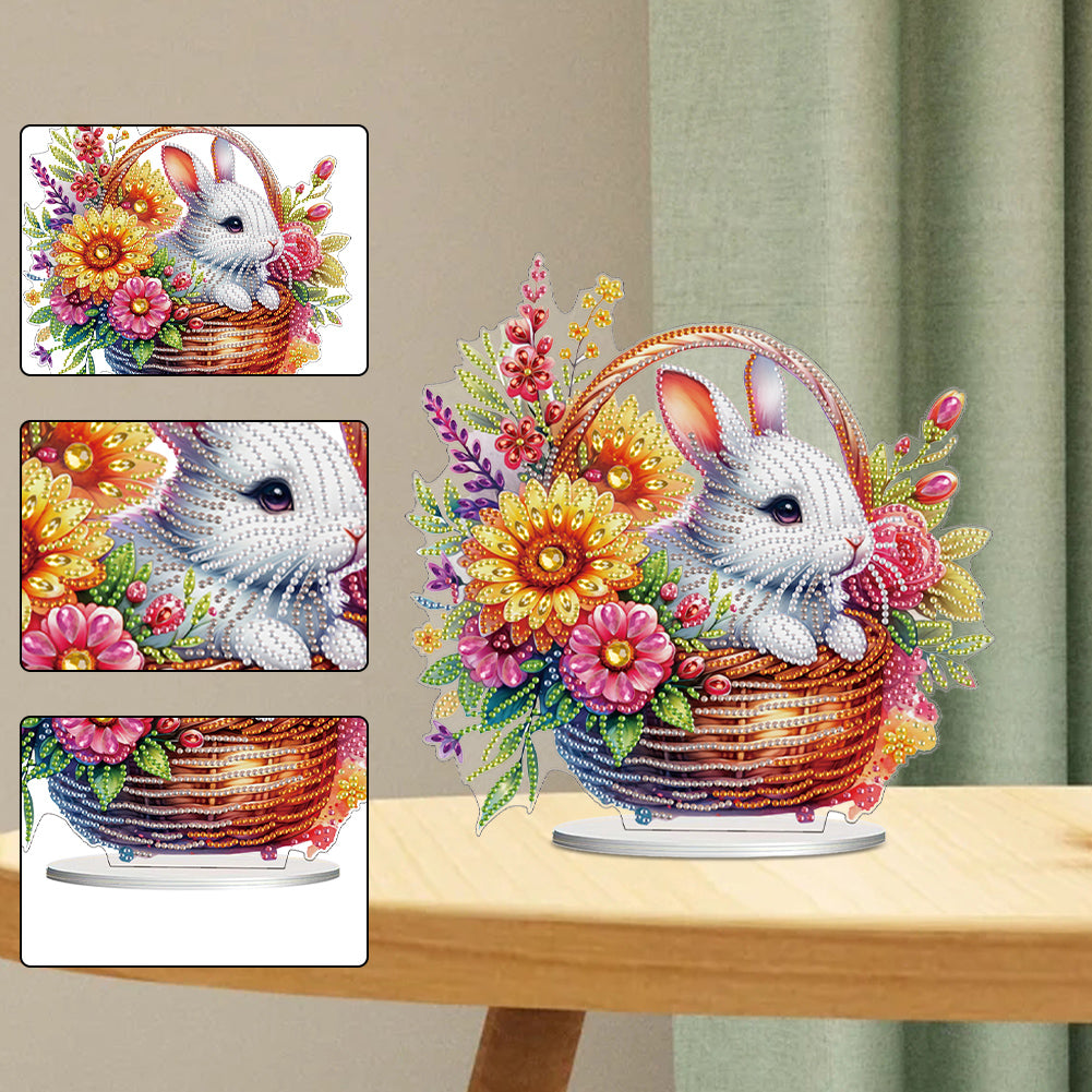 Acrylic Special Shape Rabbit And Flowers Diamond Painting Tabletop Ornaments