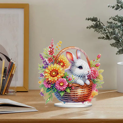 Acrylic Special Shape Rabbit And Flowers Diamond Painting Tabletop Ornaments