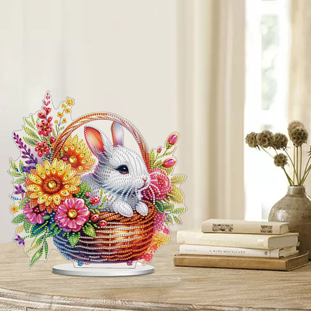 Acrylic Special Shape Rabbit And Flowers Diamond Painting Tabletop Ornaments