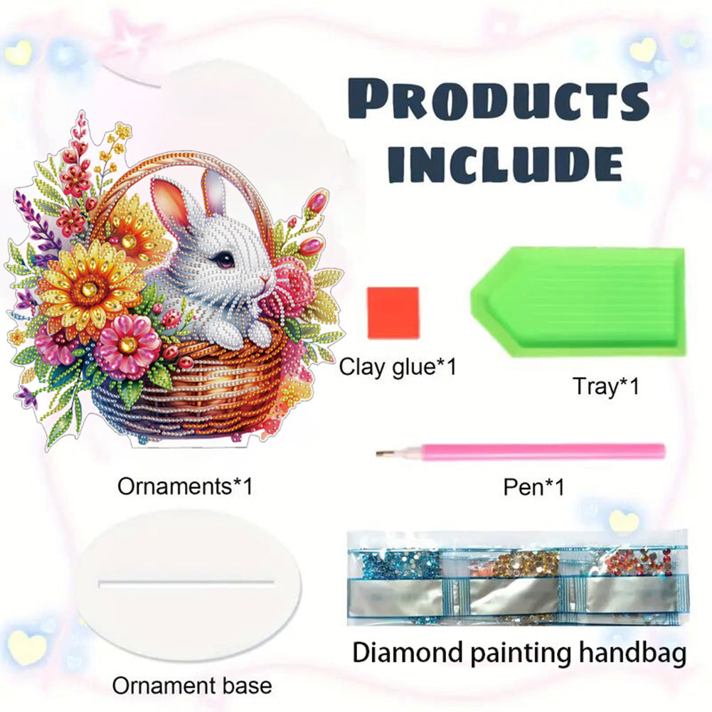 Acrylic Special Shape Rabbit And Flowers Diamond Painting Tabletop Ornaments