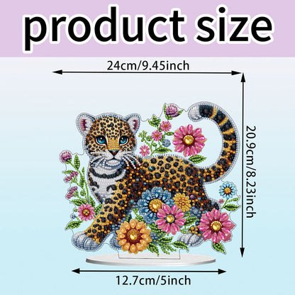 Acrylic Special Shape Leopard And Flowers Diamond Painting Desktop Ornaments