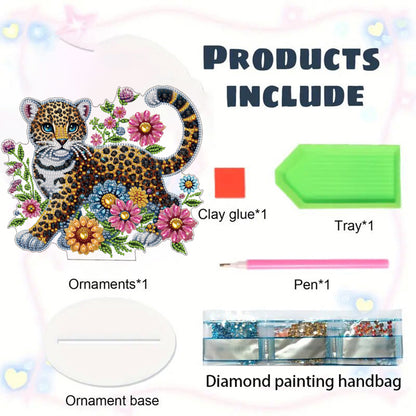 Acrylic Special Shape Leopard And Flowers Diamond Painting Desktop Ornaments